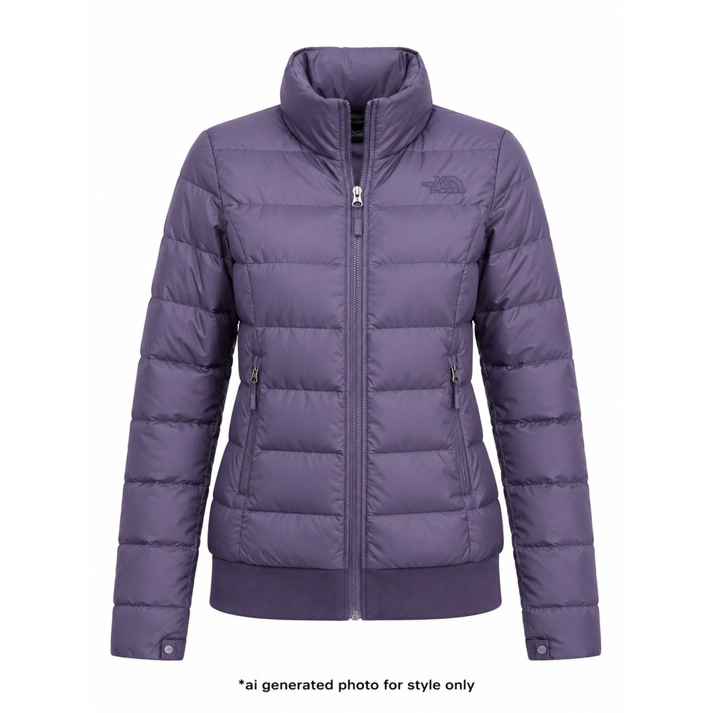 The North Face Quilted Puffer Jacket Womens Medium Purple Full Zip Mock Neck